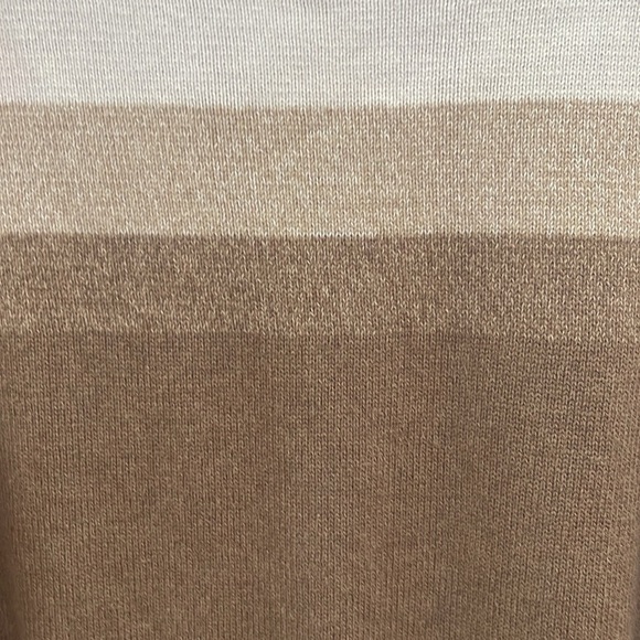 Karen Scott tan, cream and black striped sweater with gold zipper detail. OX - Picture 5 of 9